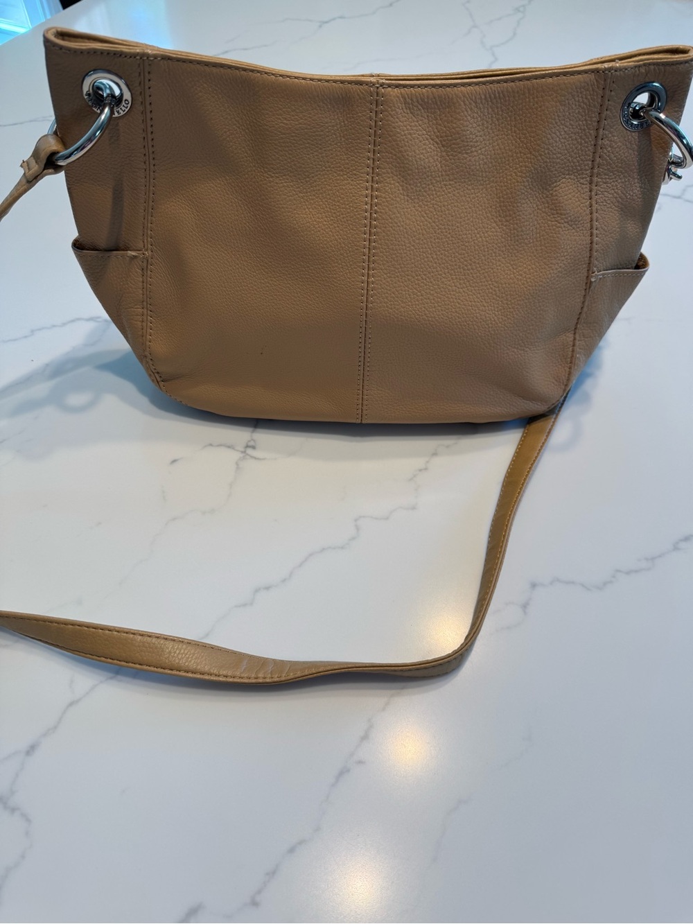 Tignanello Pebbled Leather Shoulder Bag in Camel